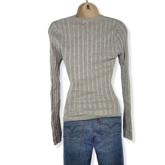 Hooked up Heather Gray Pointelle Knit Top Small Junior - Picture 2 of 2